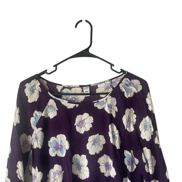 Old Navy Women's Size Medium Purple Hibiscus Floral 3/4 Sleeve Top - Picture 2 of 8